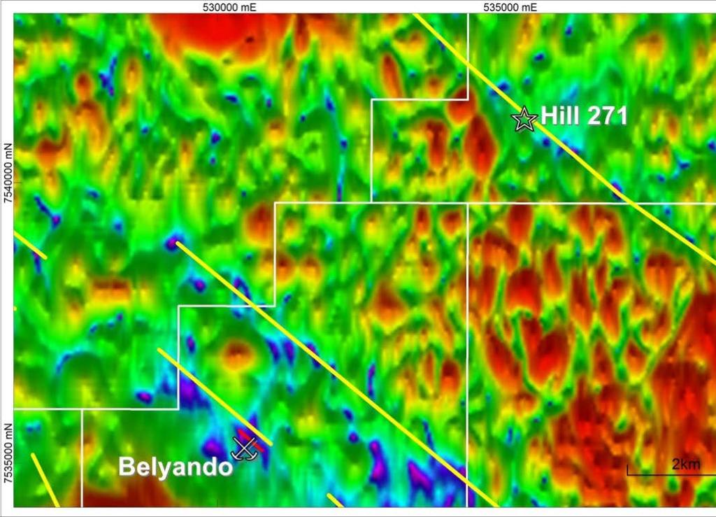 Hill 271 Prospect (EPM 19369 Amaroo South) Targets The northwest structure is a zone of magnetite depletion (alteration) similar to Belyando The radiometric signature (high potassium) could indicate