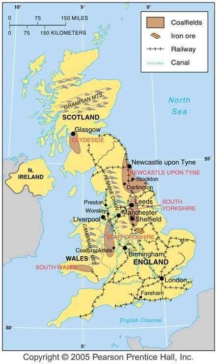 United Kingdom The Industrial Revolution originated in the Midlands and N England and S Scotland, in part because those areas contained a remarkable concentration of innovative engineers and