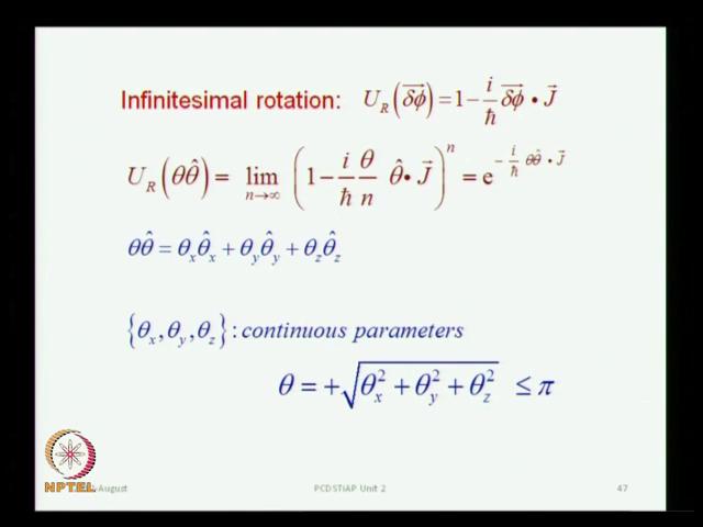(Refer Slide Time : 16:27) So, now when we deal with rotations our infinitesimal rotation is generated by the angular momentum operator, we have identified this operator and our unit 1, we know that