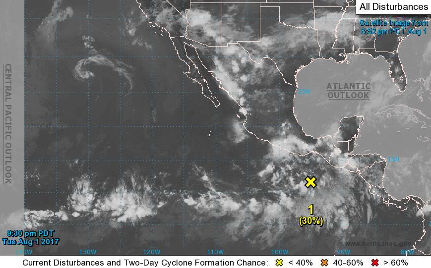 less favorable for development by end of this week Formation chance through 48 hours: Low (30%)