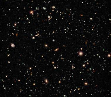 This means that no matter which direction outward from our own galaxy you look, the Universe contains an evenly distributed number of galaxies.