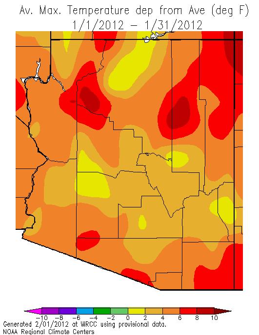 Mohave, Graham, and southern Yuma counties were within 2 o F of average, and western Yavapai and central Navajo