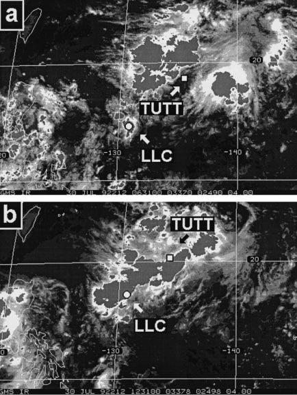 Development of the pre-irving depression TUTT INTERACTION STAGE: 30 31 JULY 0600 UTC 30 July 2100 UTC 30 July Interaction between