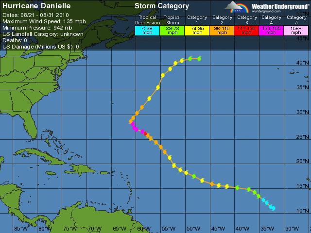 Major Hurricane Danielle (#4): Danielle formed in the eastern tropical Atlantic on August 21 (Figure 4). The system intensified into a tropical storm the following day.