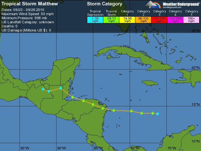 Tropical Storm Matthew (#13): Matthew formed in the central Caribbean on September 23 (Figure 13).