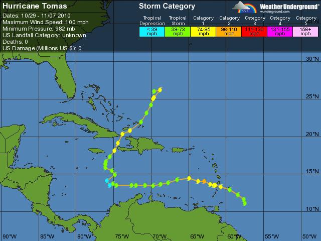 Hurricane Tomas (#19): Tomas formed east of the Windward Islands late on October 29 (Figure 19).