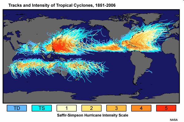 Location of Tropical Cyclones Latitudinal