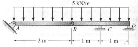 21. (30 points) Draw the shear and moment diagrams for beam CD. For each local maximum moment, give the magnitudes and locations, and indicate whether the top or bottom of the beam is in compression.