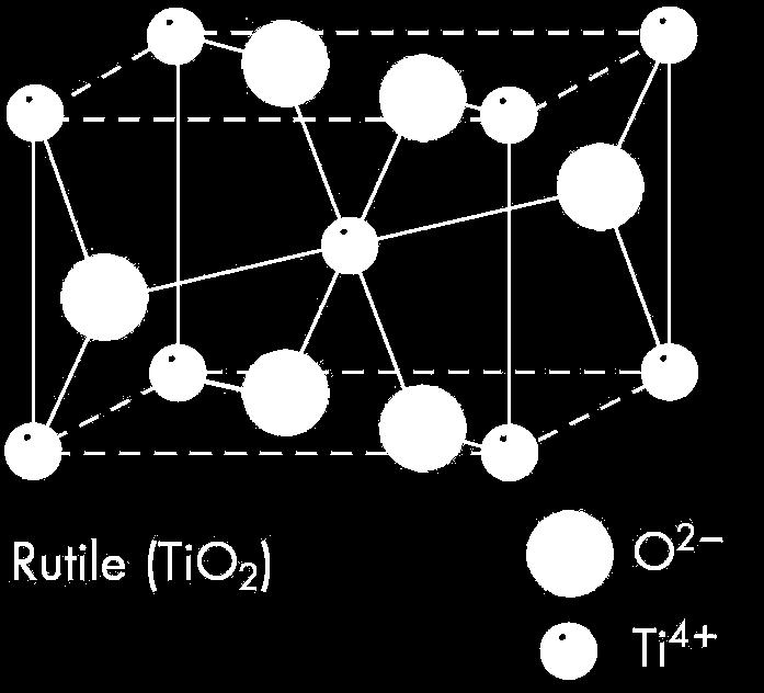 Titanium dioxide (TiO 2 ), or rutile, forms tetragonal crystals. The coordination number for the cation (Ti 4+ ) is 6.
