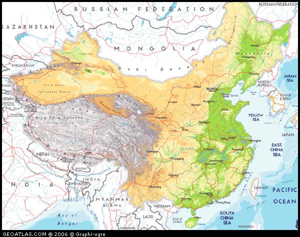 Physical Map of China 2/3 of China is desert or mountains.