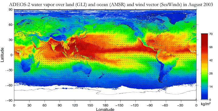 Water Cycle on the Earth Global water vapor transport observed jointly by AMSR (water vapor over