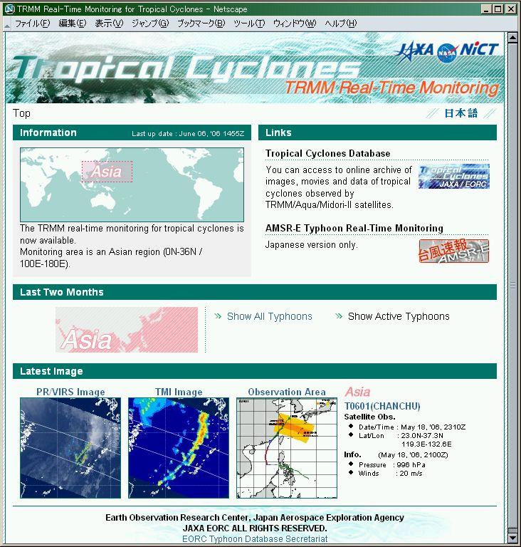 TRMM Tropical Cyclone Real-time Monitoring (North-western Pacific) Near real-time browse images of tropical cyclones (typhoons) for the North-western Pacific region,