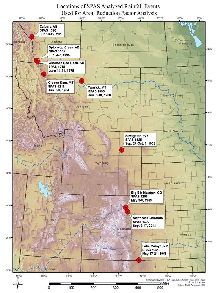 Colorado Front Range ARFs Nine storms used to derive regional ARF values for Colorado Front Range Each storm event utilized in this analysis represented