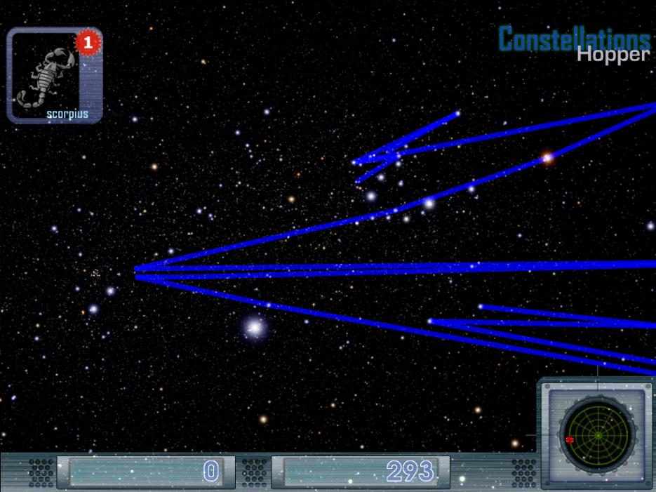 galaxy of stars. The user may choose from either one of three guided constellation tours or manuallycontrolled free flight.
