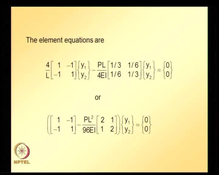 (Refer Slide Time: 40:10) And since length of each element is same and EI is constant, the element equations for all the elements are