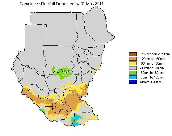 a b c d e f Fig 2:a Rainfall amounts in May 2011, b Rainfall in 21-30 MAY2011,c Total rainfall from early March late May as a percentage of the average, d-