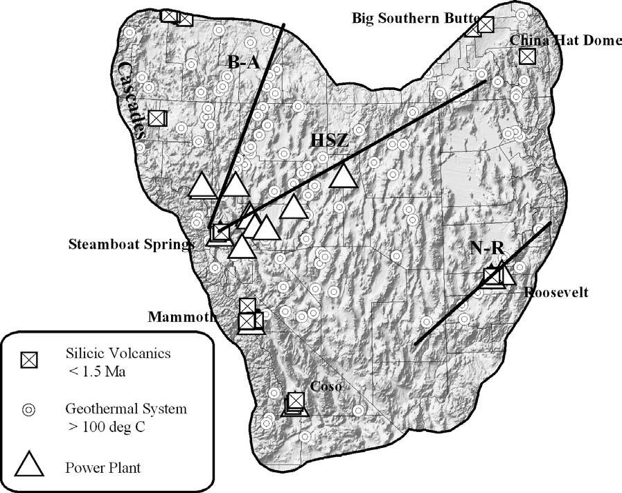 Great Basin geothermal activity and gold deposits 1065 Figure 1. Active geothermal systems of the Great Basin.