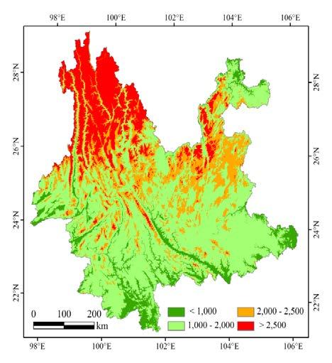 Case study in Yunnan Province Altitudes up to 2000 meters; Reserved land resources are mostly located in the mountains, where altitude is lower than 2500 m while