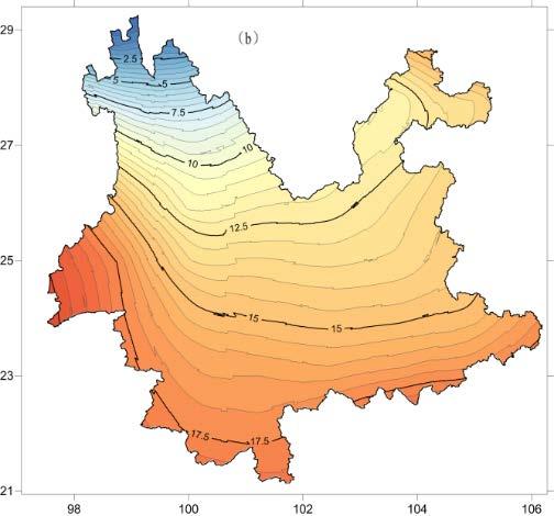 Local characteristics Spatial heterogeneity of the air temperature at 2m above the ground in Yunnan province during 2020-2030 (Unit: )