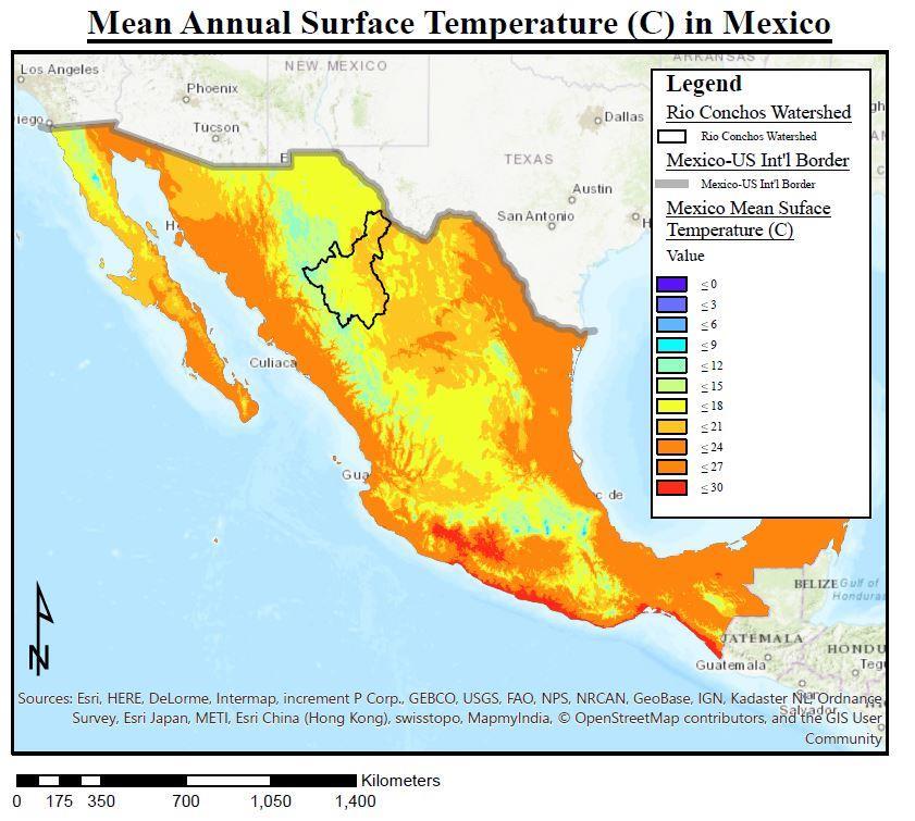 Figure 7. The mean annual surface temperature in the Rio Conchos basin is approximately 18 C. Regional Climate of Northern Mexico Northern Mexico is in the arid, subtropics.