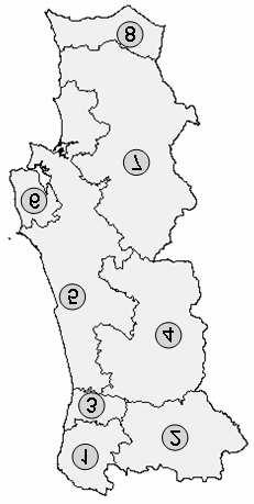 Spatial analysis The regions of Portugal (Figure 8) that are considered in this study, as well as the notation used, are: 1 - Minho and Douro Litoral; 2 - Trás-os-Montes and Alto Douro; 3 - Porto; 4-