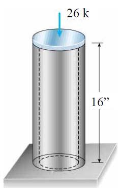 Example 15 A short post constructed from a hollow circular tube of aluminum supports a compressive load of 26 kips (26000 lb). The inner and outer diameters of the tube are d 1 = 4 in.