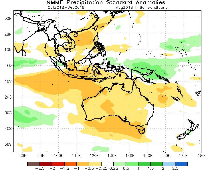 Typically, El Nino leads to drier than average conditions across Indonesia, Philippines, Papua New Guinea and the Pacific Islands. Seasonal forecasts already pick up this tendency (map above right).