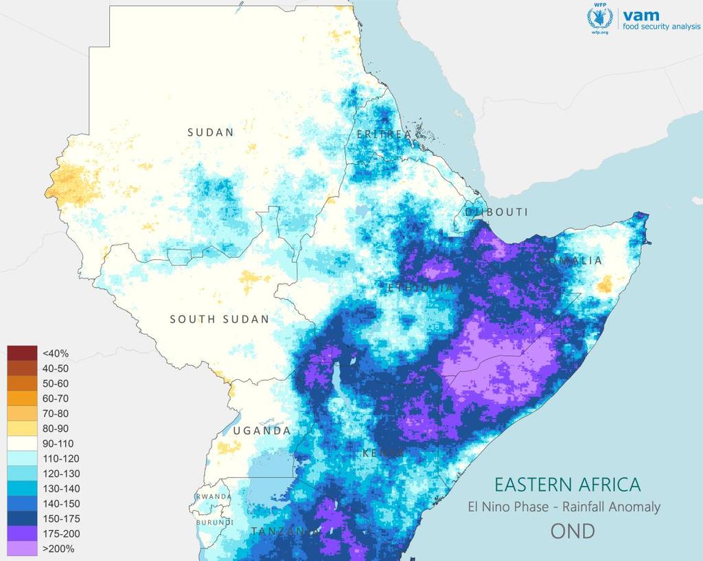 El Nino Impacts: East Africa Short Rains Left: GHACOF Seasonal forecast for Oct-Dec rainfall in East Africa. Green and blue denote areas of on or above average rainfall.