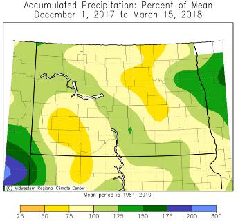 - After an abnormally dry year in 2017, with periods of D1 drought stretching across eastern North Dakota, most of the eastern area s soils and streamflows went into freeze-up within the middle to