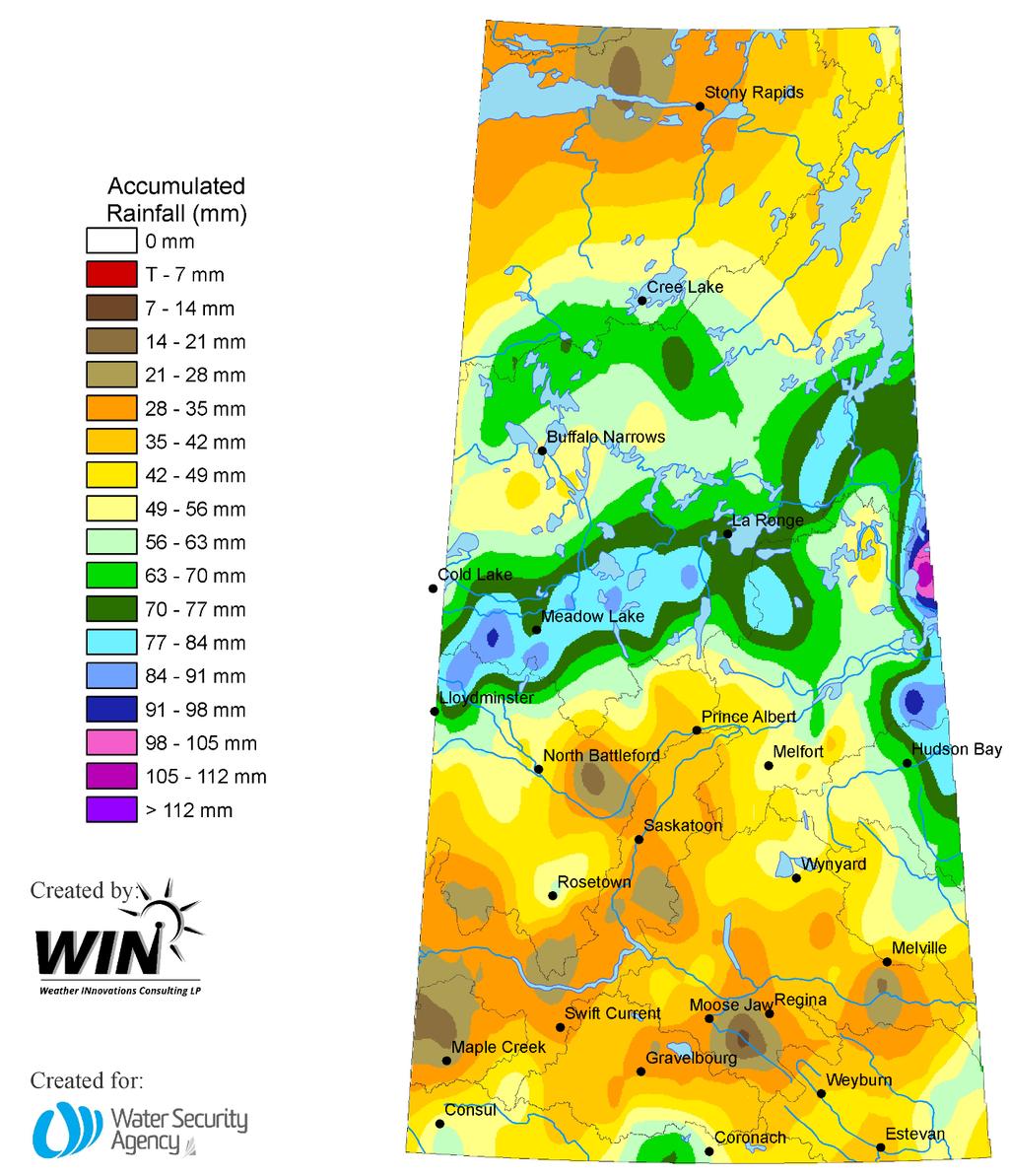 Figure 2 shows the cumulative rainfall for September, 2018. Most of southern and central Saskatchewan received near average rainfall in September.