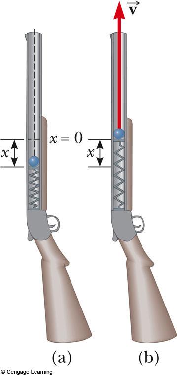 Example #5-39 The launching mechanism of a toy gun consists of a spring of unknown spring constant. If the spring is compressed by x = 0.