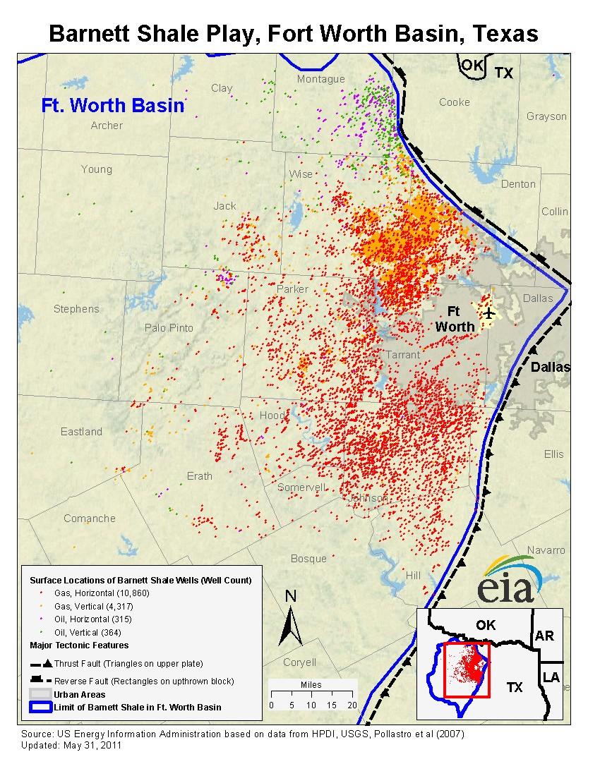 The Barnett shale campaign The Barnett shale aircraft campaign - 40 trillion cubic feet of natural gas (one of the largest onshore reserves in the US), - About 10,000 wells over 5 counties,