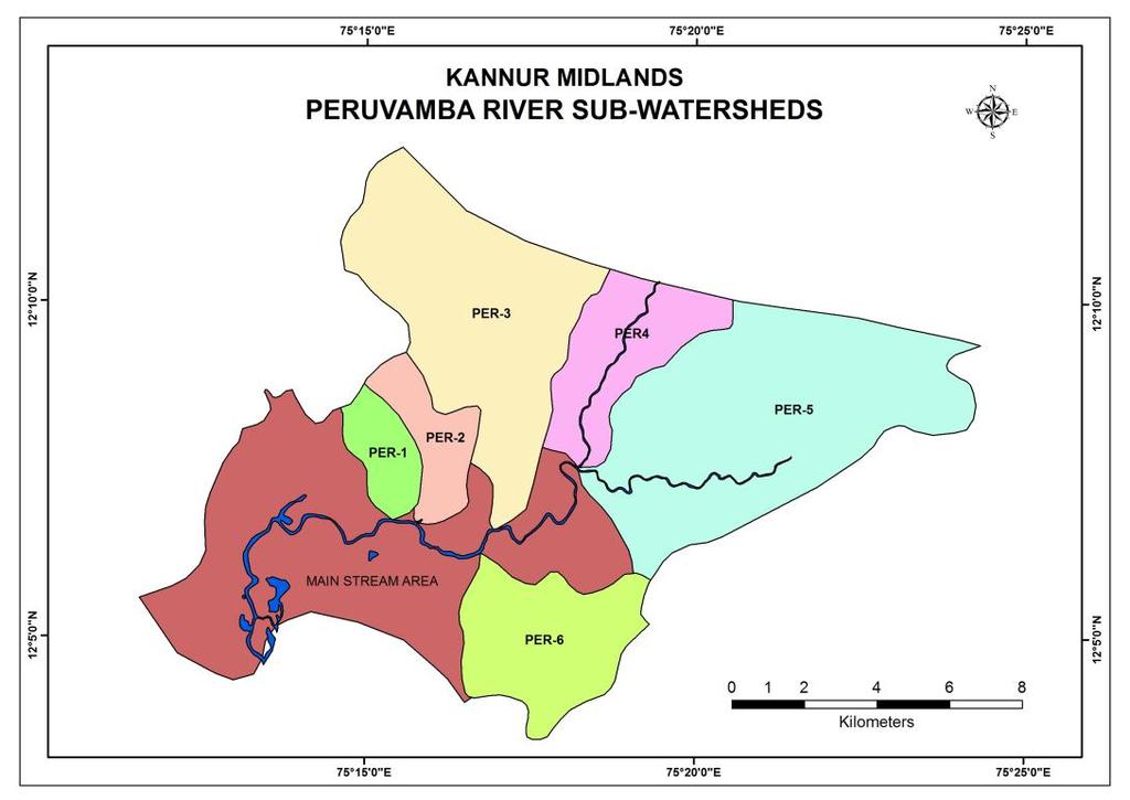 3. Objectives Figure 1: Study area 1. To analyse the morphometric characteristics of Peruvamba River sub watersheds. 2.