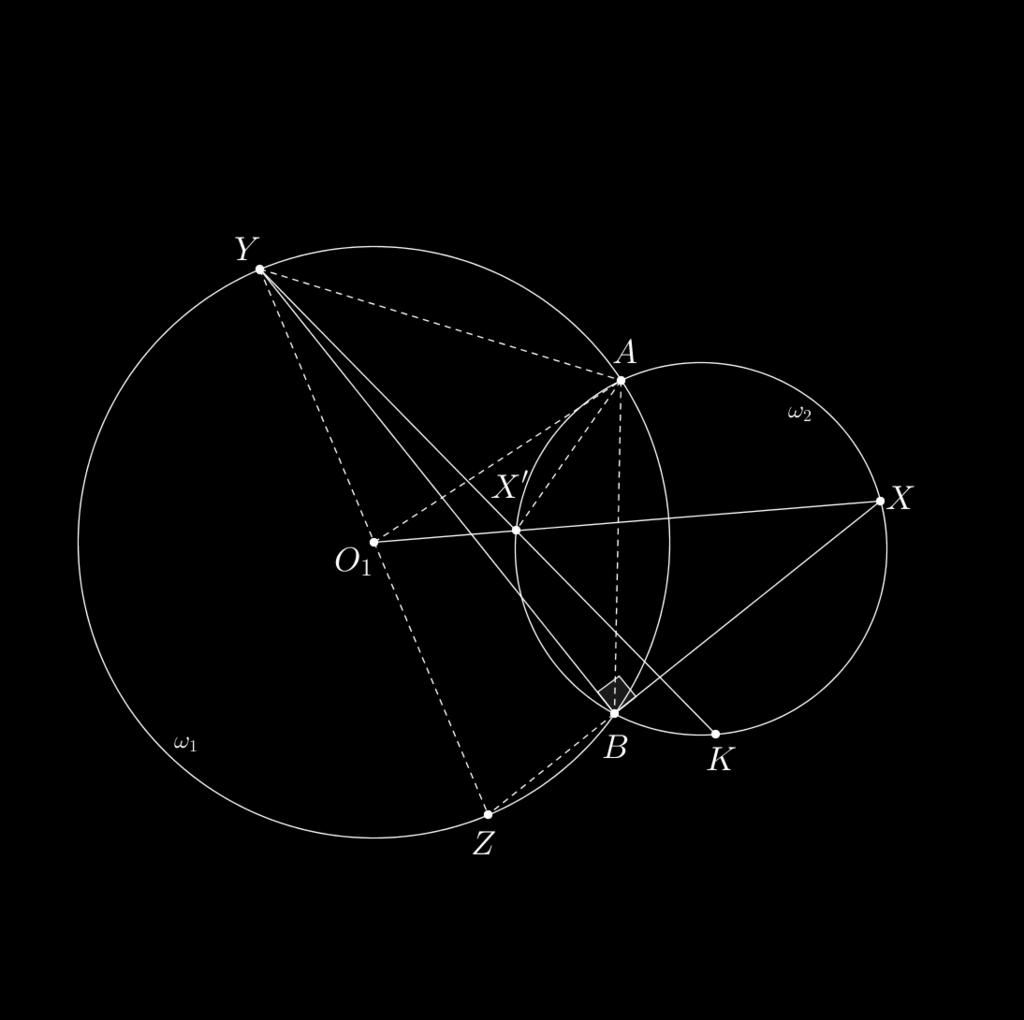 Solutions of 2nd Iranian Geometry Olympiad 2015 (Advanced) 1. Two circles ω 1 and ω 2 (with centers O 1 and O 2 respectively) intersect at A and B. The point X lies on ω 2.