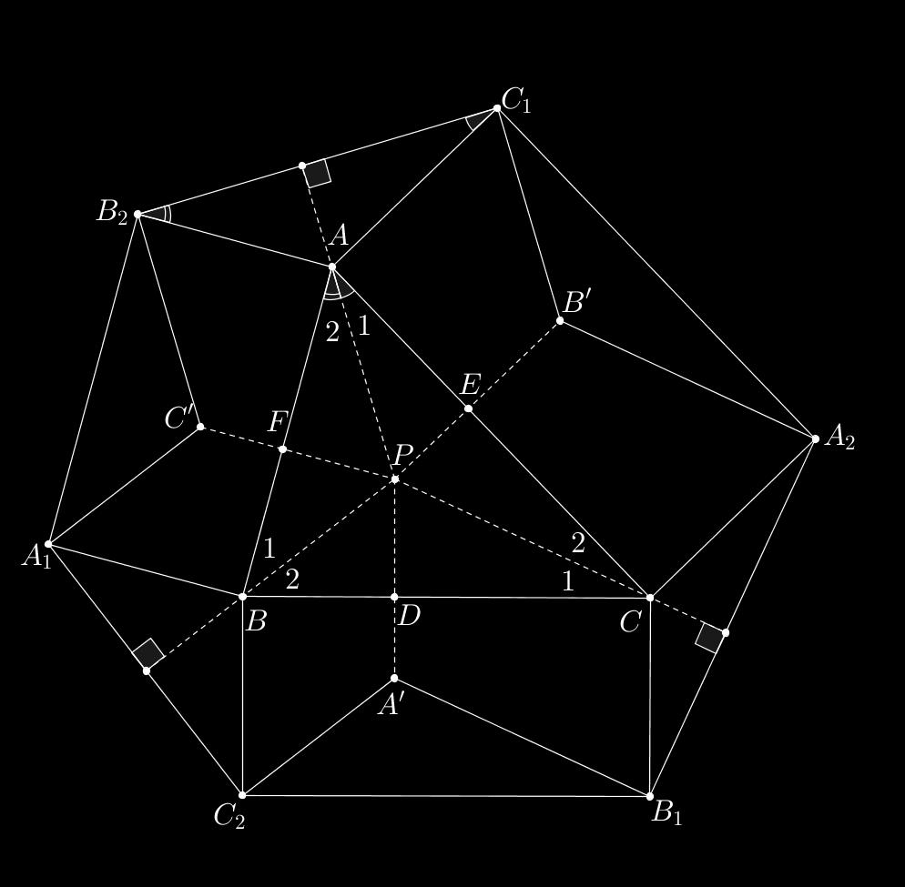 5. Rectangles ABA 1 B 2, BCB 1 C 2, CAC 1 A 2 lie otside triangle ABC. Let C be a point such that C A 1 A 1 C 2 and C B 2 B 2 C 1. Points A and B are defined similarly.