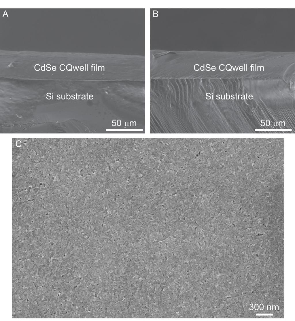 SUPPLEMENTARY INFORMATION 7. Scanning Electron Microscopy of the CdSe CQwell Films Scanning electron microscope images were collected from a CdSe CQwell film drop casted onto a silicon substrate (Fig.
