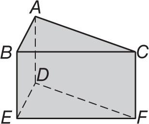 For Questions 25 and 26, refer to the figure. 25. Identify the solid and name its bases. 26. Find the surface area of the solid to the nearest tenth if AB = 8, AC = 25, CF = 14, and EF = 25.
