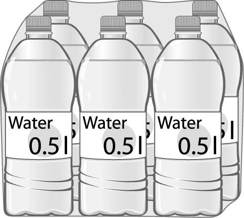 21 17 Liz wants to drink 1.5 litres of water each day. She buys the water in packs of 6 bottles. Each bottle contains 0.5 litres of water. How many packs of water does she need to buy for 10 days?