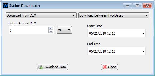 The start and stop time may be edited to change the range over which data is downloaded. The default is to download data from right now to 24 hours ago at this time.