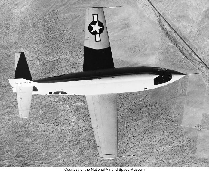 The Bell XS-l-the first rocket-propelled manned aircraft to fly faster than sound, October 14, 1947.