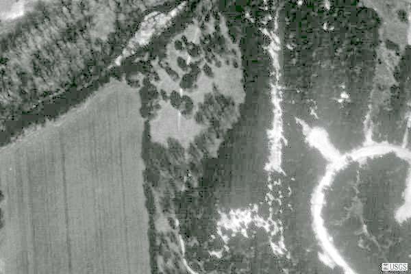 Figure 54 An aerial view from 1995. Unit Lima is at the top, slightly lefthand side of this image, up and left of the circular white dirt road. Note the trees still growing on now exposed Bed Igl.