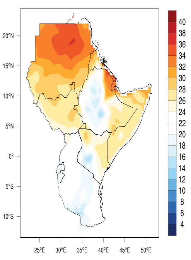 south of Tanzania, which are likely to record average to cooler than the average mean