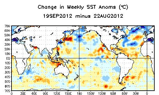 Weekly SST Departures ( o C) for the Last Four Weeks During
