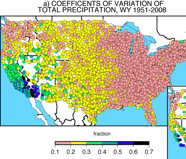 California s precipitation is uniquely variable Std Dev of Annual Precipitation Mean