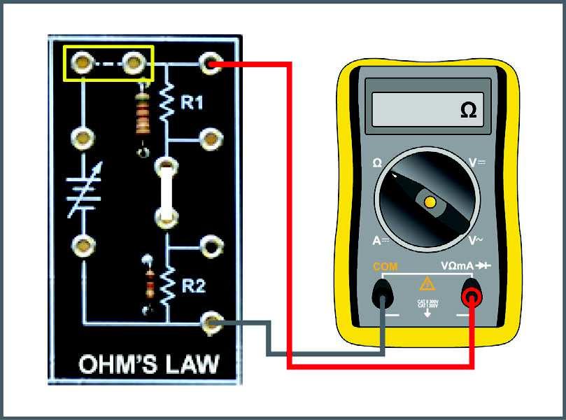 Ohm s Law DC Fundamentals Remove power from your circuit by removing the ammeter between the voltage source and the top of R1.