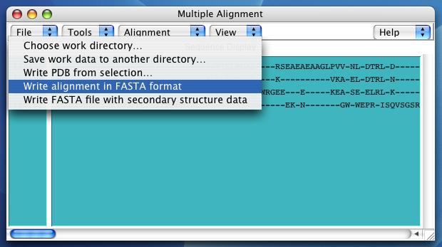 7 EXPORTING FILE FORMATS 27 7.2 Exporting a multiple alignment in FASTA format You can create a FASTA format file from the aligned molecules.