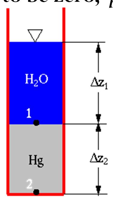 4.5 Hydrostatic Pressure Difference between Two Points Shown on the right side of the figure is the distribution of pressure with depth across the two layers of fluids, where the atmospheric pressure
