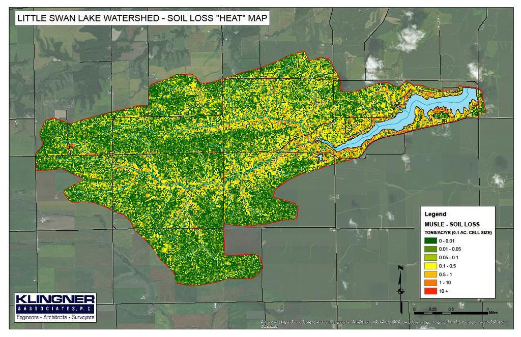 MUSLE SOIL LOSS HEAT MAP Average Soil Loss for the Watershed was Approximately 0.