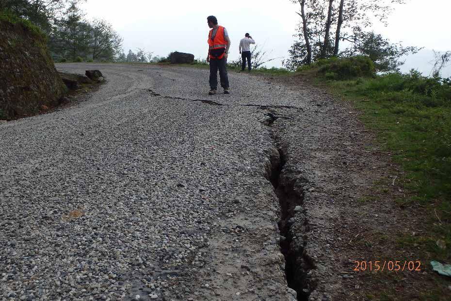 Damage to the Trishuli Highway Steep slope Rain water and/or aftershocks can cause