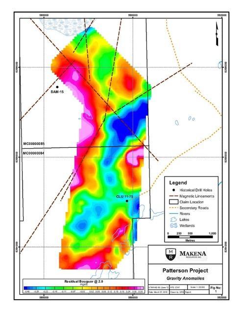 Location: Patterson Claims Regional Geology Gravity Anomalies April 13, 2015 MKN reports that gravity surveys carried out by Makena Resources as part of the Patterson West uranium project in the